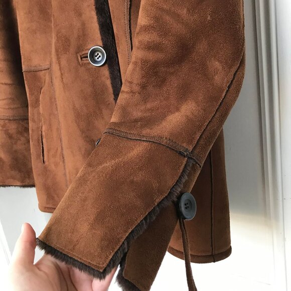 Tower by London Fog Coffee Brown Faux Small Women's Suede/Fur Hooded Coat - Picture 5 of 11